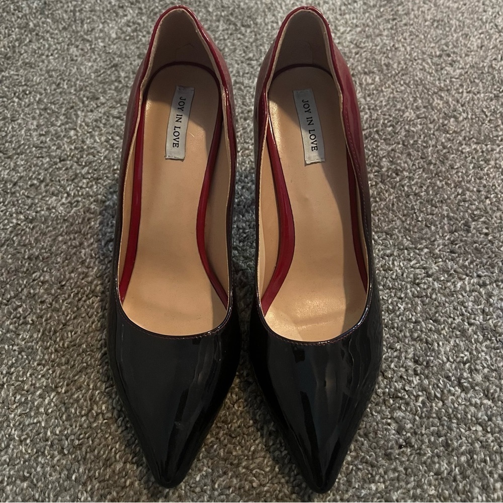 Joy in love shoes women's Pumps high Heel Size7.5 Patent Red & black fade